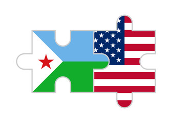 Wall Mural - puzzle pieces of djibouti and usa flags. vector illustration isolated on white background