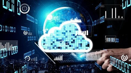 Poster - Conceptual cloud computing and data storage technology for future innovation . 3D render computer graphic .