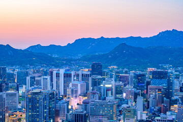 Wall Mural - Seoul city night view taken from Namsan Mountain in Seoul, South Korea at night time