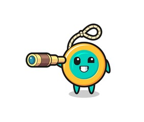 Wall Mural - cute yoyo character is holding an old telescope