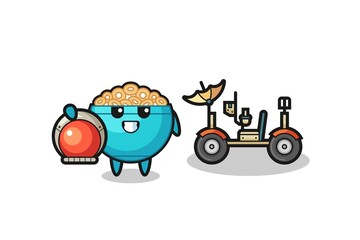 Wall Mural - the cute cereal bowl as astronaut with a lunar rover