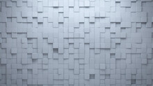 Polished, Futuristic Wall Background With Tiles. Square, Tile Wallpaper With White, 3D Blocks. 3D Render