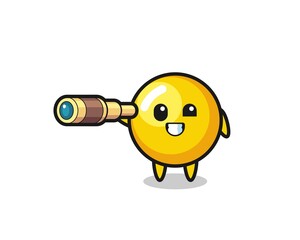 Wall Mural - cute egg yolk character is holding an old telescope
