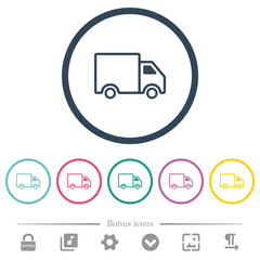 Wall Mural - Delivery truck side view outline flat color icons in round outlines