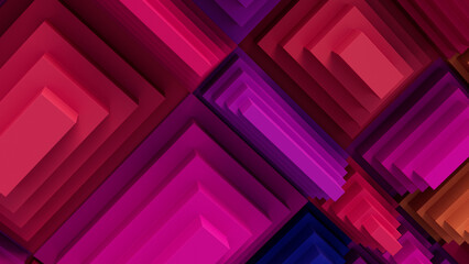 Multicolored Tech Background with a Geometric 3D Structure. Vibrant, Stepped design with Extruded Futuristic Forms. 3D Render.