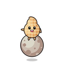 Wall Mural - illustration of peanut cartoon sitting on the moon