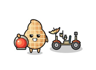 Wall Mural - the cute peanut as astronaut with a lunar rover