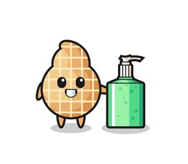 Sticker - cute peanut cartoon with hand sanitizer