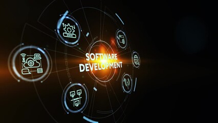 Inscription Software Development on the virtual display. Business, modern technology, internet and networking concept.