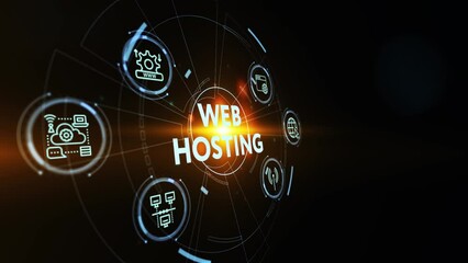Web Hosting. The activity of providing storage space and access for websites. Business, modern technology, internet and networking concept.