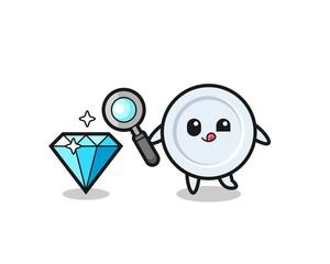 Sticker - plate mascot is checking the authenticity of a diamond