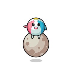 Wall Mural - illustration of beach ball cartoon sitting on the moon