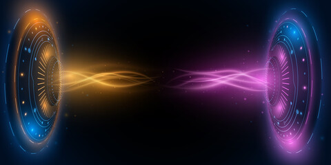 Poster - Digital HUD portal with sparkling colorful electrowaves. Light energy. Futuristic elements. Electro light effect. Cyber space. Digital technology background. Vector illustration