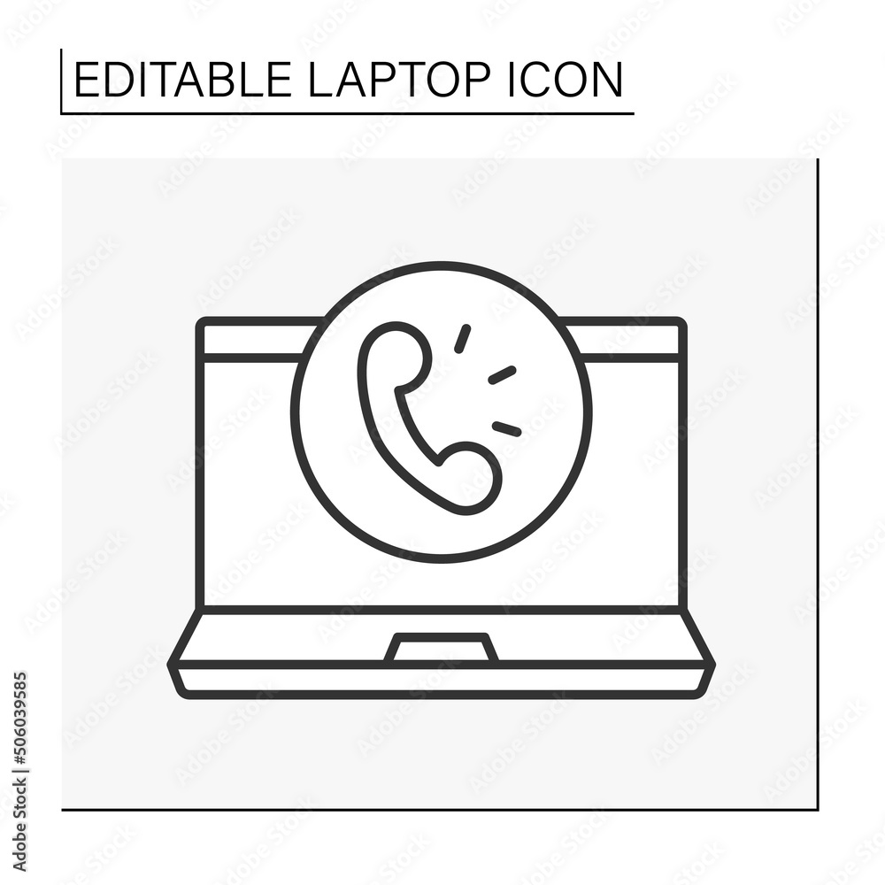 Computer line icon. Make and receive phone calls from your PC. Laptop ...
