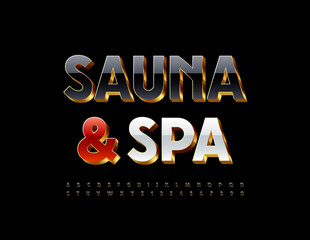 Vector luxury Emblem Sauna and Spa. Chic Black 3D Font. Artistic set of Alphabet Letters and Numbers