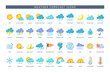 Weather icons. Weather forecast icon collection. 50 colorful icons with the most common indications in any meteorological part, such as sun, rain, wind, snow, and temperatures, in all its variants.