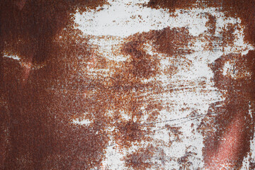 Canvas Print - old iron plate  covered with rust with white colored paint . Rusty metal surface texture