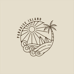 Wall Mural - palm tree logo line art simple vector minimalist illustration template icon graphic design. island o