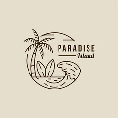 Wall Mural - palm tree logo line art simple vector minimalist illustration template icon graphic design. island o