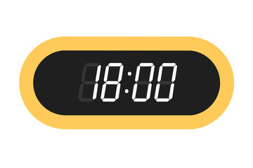 Wall Mural - Vector flat illustration of a digital clock displaying 18.00 . Illustration of alarm with digital number design. Clock icon for hour, watch, alarm signs.