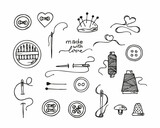 Fototapeta Dmuchawce - Knitting and crochet, a set of contour drawings, hand-drawn design elements. Vector sketch icon illustration