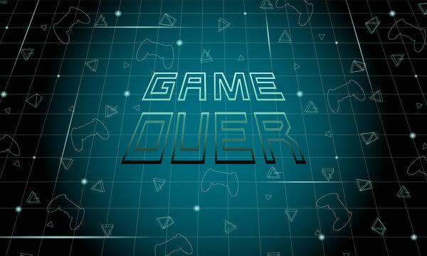 Vector cyberspace poster with game over text. Video game background. Cyber universe wallpaper. Abstract banner. 