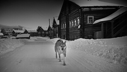 Wall Mural - winter landscape russian village north wooden house