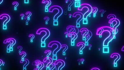 Poster - Glowing question marks. Computer generated 3d render