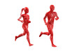 Two people woman man male female veins blood red tangled body movement running posture on white background. medical sports science of anatomy human body. Isolated with clipping path. 3D Illustration.