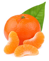 Wall Mural - Tangerine and slices isolated on white background.