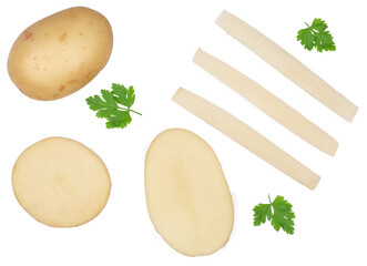 Sticker - Potatoes isolated on white background, top view