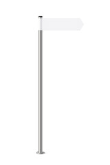 Signpost with blank direction sign on road. Metal pole with white arrow board vector illustration. Retro steel street post isolated on white background. Simple empty crossroad banner