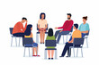 © Alena - Group psychotherapy. Persons sitting in circle and talking. People meeting. Psychotherapy training, business lecture or conference. Man woman support group. Vector illustration.