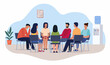 © Alena - Group psychotherapy. Persons sitting in circle and talking. People meeting. Psychotherapy training, business lecture or conference. Man woman support group. Vector illustration.