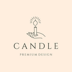 candle with hand line logo vector symbol illustration design