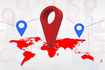 Fototapete - 3d rendering Red map pointer

