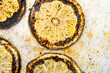 burnt lemon slices of blacked, charred citrus drink garish and for making burnt lemonade 