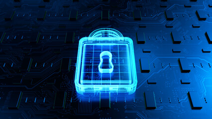 Aufkleber - Digital Lock Symbol. This image showcases a glowing digital lock symbol overlaid on a high-tech circuit board, representing cybersecurity and data protection in modern technology.