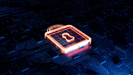 Aufkleber - Digital Lock Symbol. This image showcases a glowing digital lock symbol overlaid on a high-tech circuit board, representing cybersecurity and data protection in modern technology.