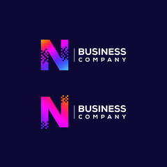 Abstract Letter N Logo design with Pixels Square Shape for Technology and Digital Business Company