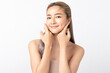 © Shutter B - Happy beautiful young asian woman clean fresh bare skin concept. Asian girl beauty face skincare and health wellness, Facial treatment, Perfect skin, Natural make up. Isolated on white background.
