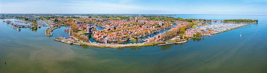 Canvas Print - Aerial panorama from the historical city Enkhuizen at the IJsselmeer in the Netherlands