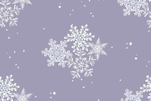 Pastel Delicate Winter Seamless Pattern. Snowflakes On A Lilac Background. Vector.