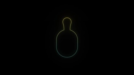 Canvas Print - Glowing neon bottle icon on black background. liquid container. 4K video animation for motion graphics and compositing.