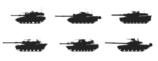 Wall Mural - tank icon set. weapon, war and army symbol. isolated vector image for military web design