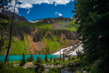 Wall Mural - forest and blue lake in the mountains