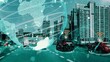 © InfiniteFlow - Smart transport technology concept for future car traffic on newish city road . Virtual intelligent system makes digital information analysis to connect data of vehicle on city street .