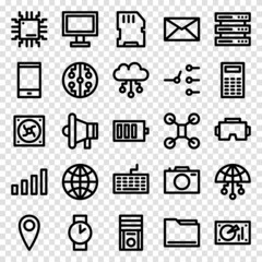 Poster - Set of 25 Device and technology web icons in line style. Industry 4.0 concept factory of the future. Collection Linear Icons of Technology. Vector illustration.