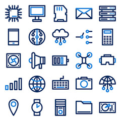 Poster - Set of 25 device and technology web icons in line style. Industry 4.0 concept factory of the future. Collection linear icons of technology. Vector illustration