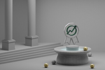 Aufkleber - Beautiful abstract illustrations Badge with arrow Up symbol icon on a fountain and column background. 3d rendering illustration. Seo And Business.